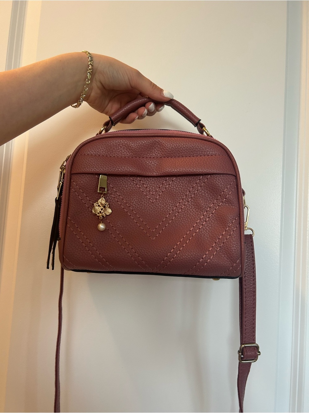 Women's Dusty Rose Top-Handle Crossbody Bag